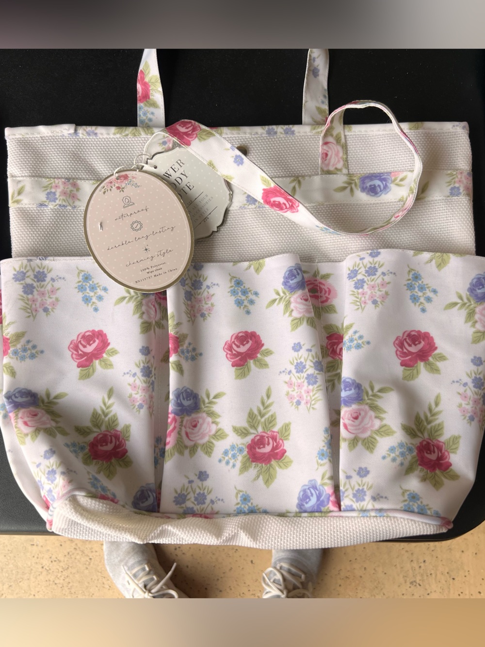 Floral Rose Print Shower Caddy Tote Bag